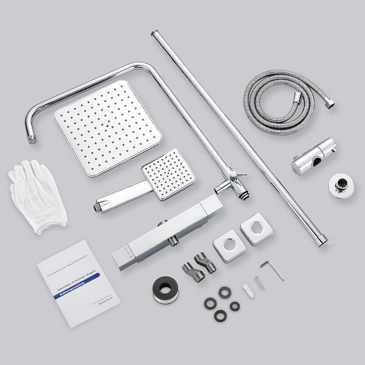 BONADE Duschsystem mit Thermostat, Regendusche mit Armatur, Edelstahl Duscharmatur Komplettset, Dusc