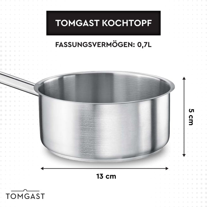 Stieltopf Durchmesser: 13 cm Höhe: 5 cm Fassungsvermögen: 0,7 l | Edelstahl 18/10 | Wandstärke 1 mm