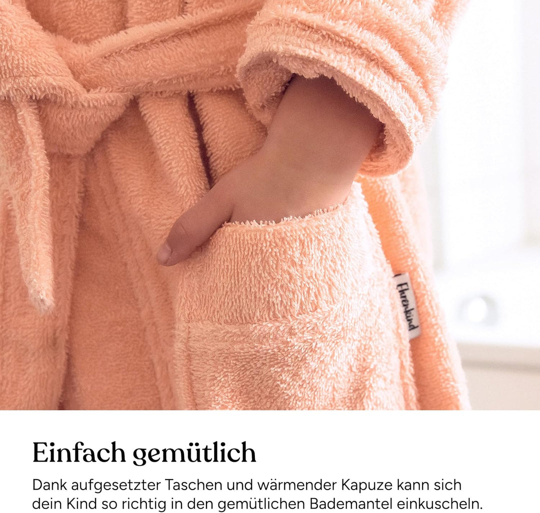 Ehrenkind® Bademantel Kinder mit Kapuze 100% Bio-Baumwolle | Kinderbademantel | Junge Mädchen Coral