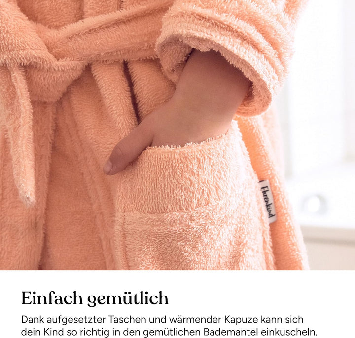 Ehrenkind® Bademantel Kinder mit Kapuze 100% Bio-Baumwolle | Kinderbademantel | Junge Mädchen Coral