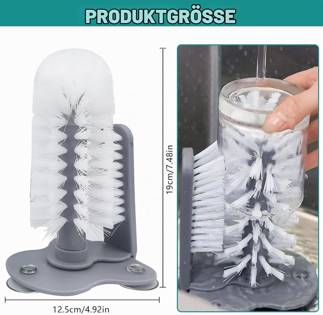 2 Stück Gläserspülbürste, Doppelseitiger Glasbürste Spülbecken, Gläserbürste mit Saugnapf, Geeignet
