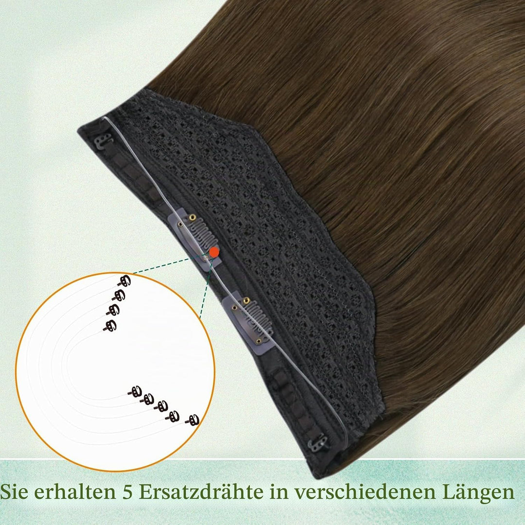 Easyouth Echthaar Extensions Mit Draht Braun Wire Extension Echthaar Mittelbraun Fish Line Extension