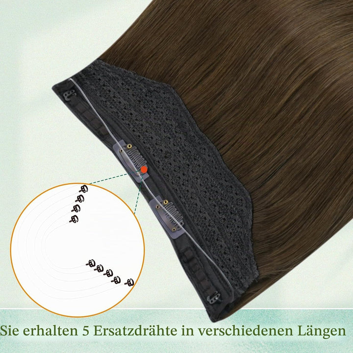 Easyouth Echthaar Extensions Mit Draht Braun Wire Extension Echthaar Mittelbraun Fish Line Extension