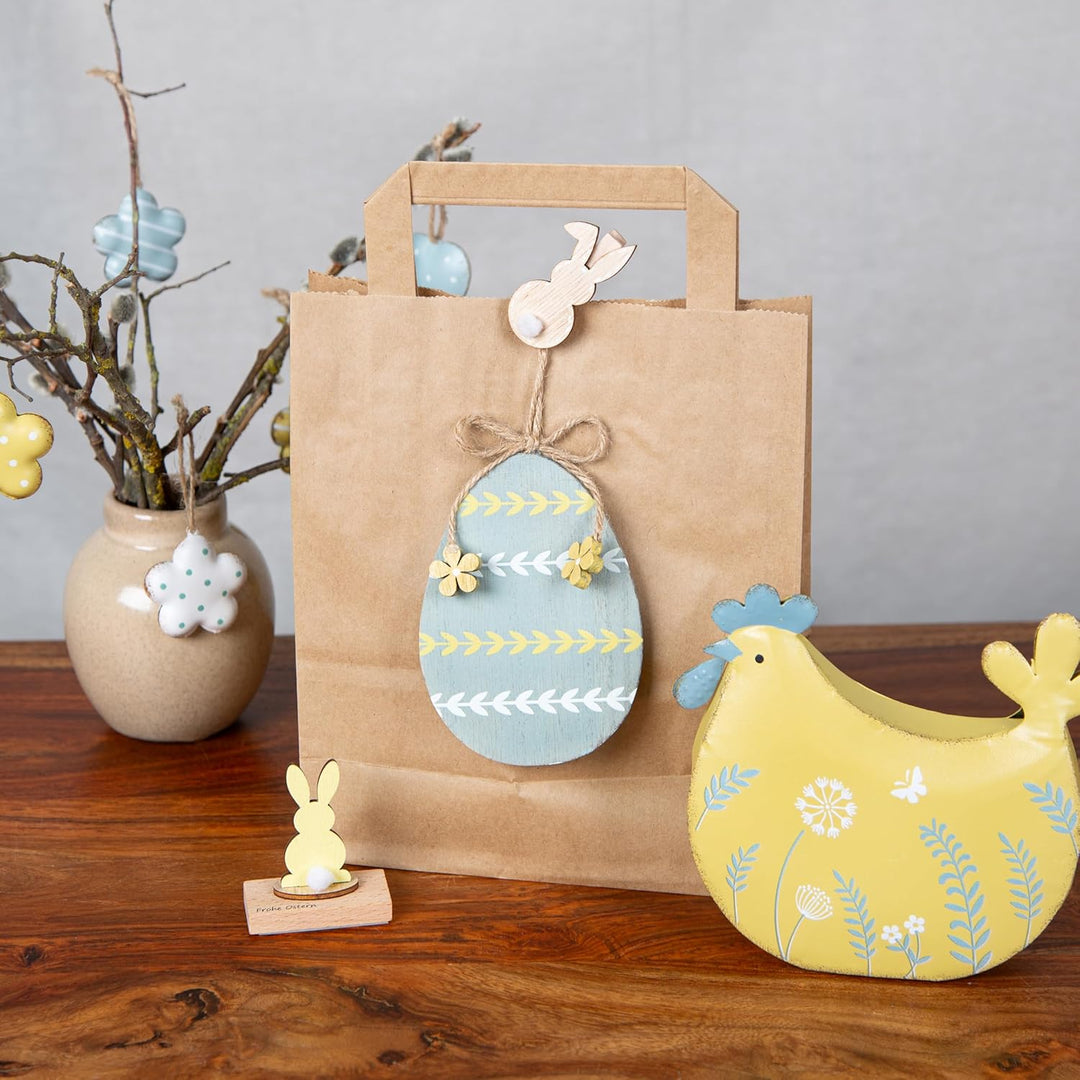 Logbuch-Verlag Ostern Deko 3 Metall Hühner gelb weiss blau Osterdekoration Frühlingsdeko zum Hinstel