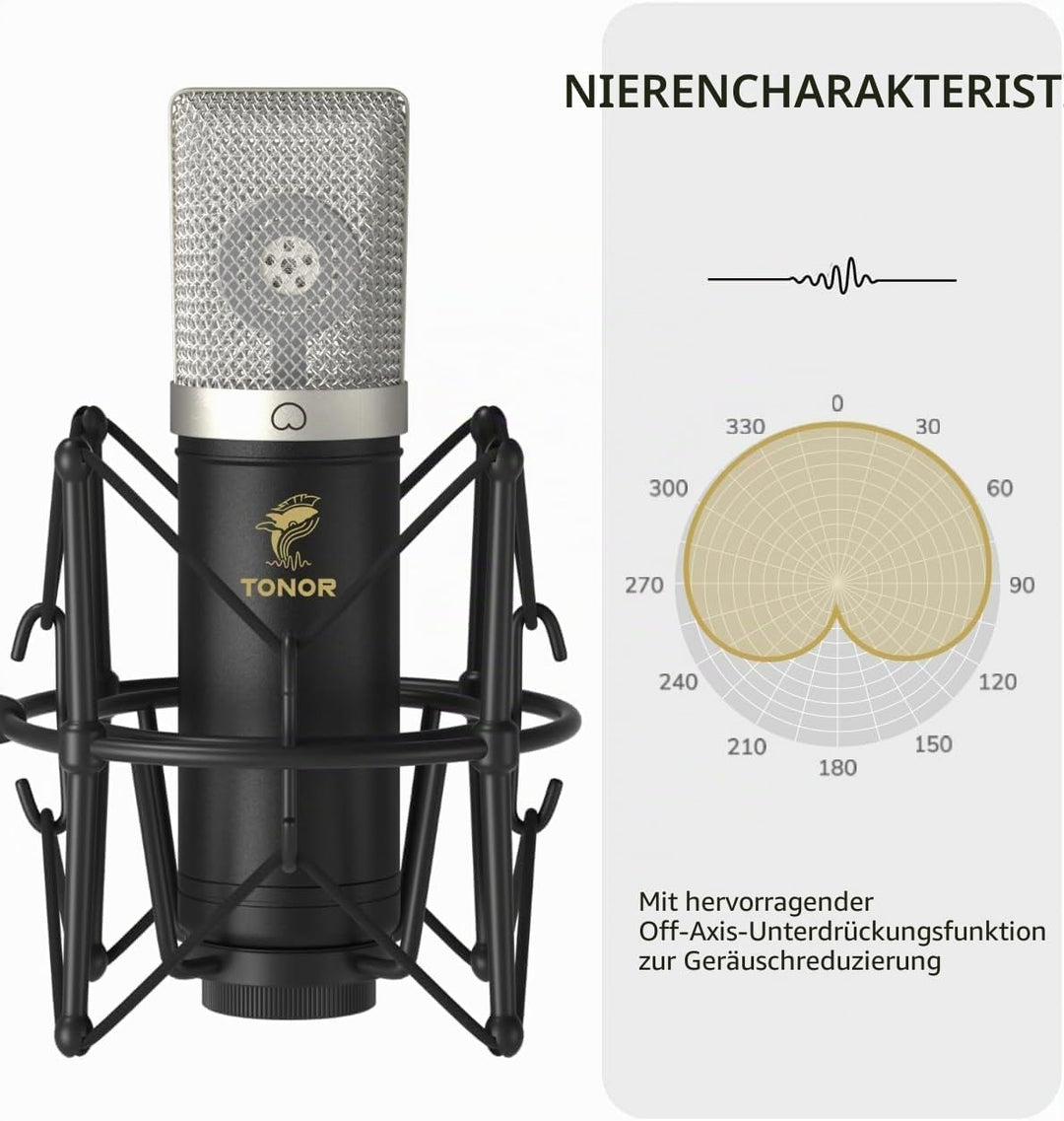TONOR Grossmembran USB Mikrofon PC Set, Kondensator Microphone 192 kHz/24 Bit Computer Podcast Mikro