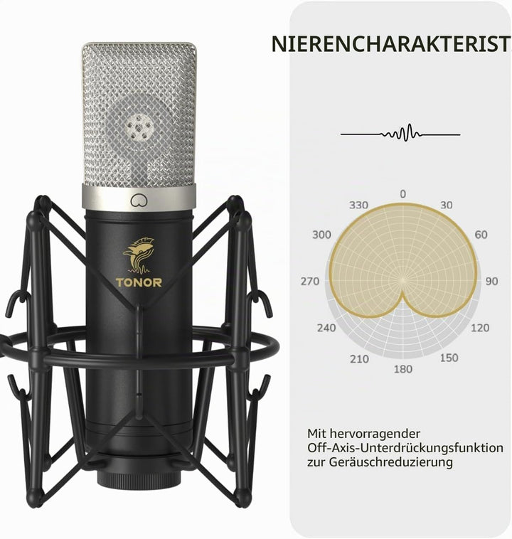 TONOR Grossmembran USB Mikrofon PC Set, Kondensator Microphone 192 kHz/24 Bit Computer Podcast Mikro