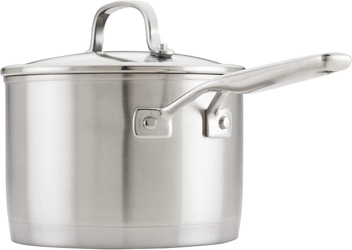 KitchenAid Stielkasserolle mit Deckel, 3-lagig, gebürsteter Edelstahl, 3 l Stielkasserolle (3 Quart)