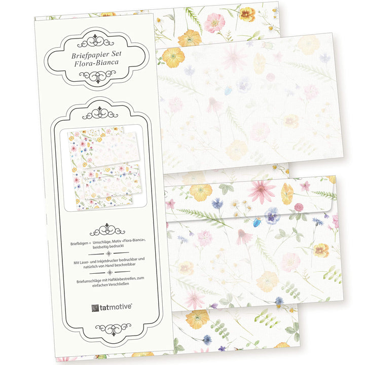 Flora Bianca Briefpapier mit Umschlag Set Vintage Blumen 250 Sets Papier DIN A4 beidseitig floral Na