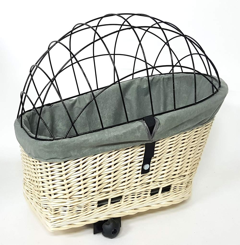 Tigana - Hundefahrradkorb für Gepäckträger aus Weide 56 x 36 cm Weiss mit Metallgitter Tierkorb Hint