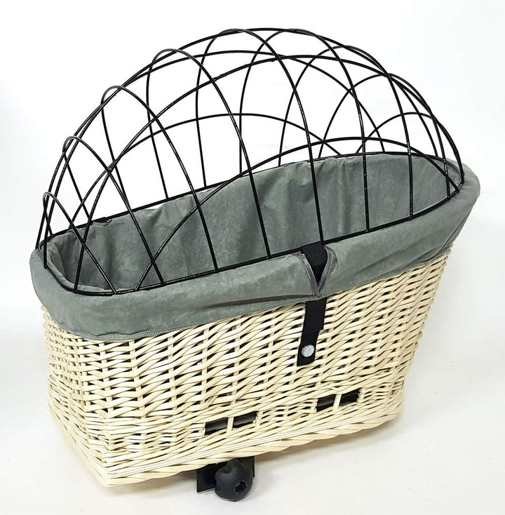 Tigana - Hundefahrradkorb für Gepäckträger aus Weide 56 x 36 cm Weiss mit Metallgitter Tierkorb Hint
