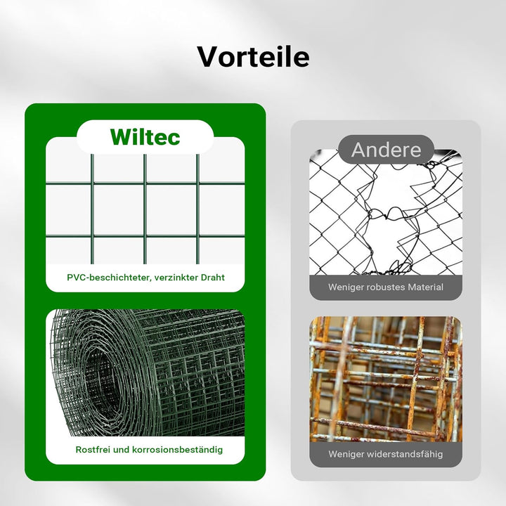 Wiltec Maschendrahtzaun Grün 1x10 m 50 cm Höhe 0,9 mm Stärke 19x19 mm Maschengrösse, Volierendraht 4