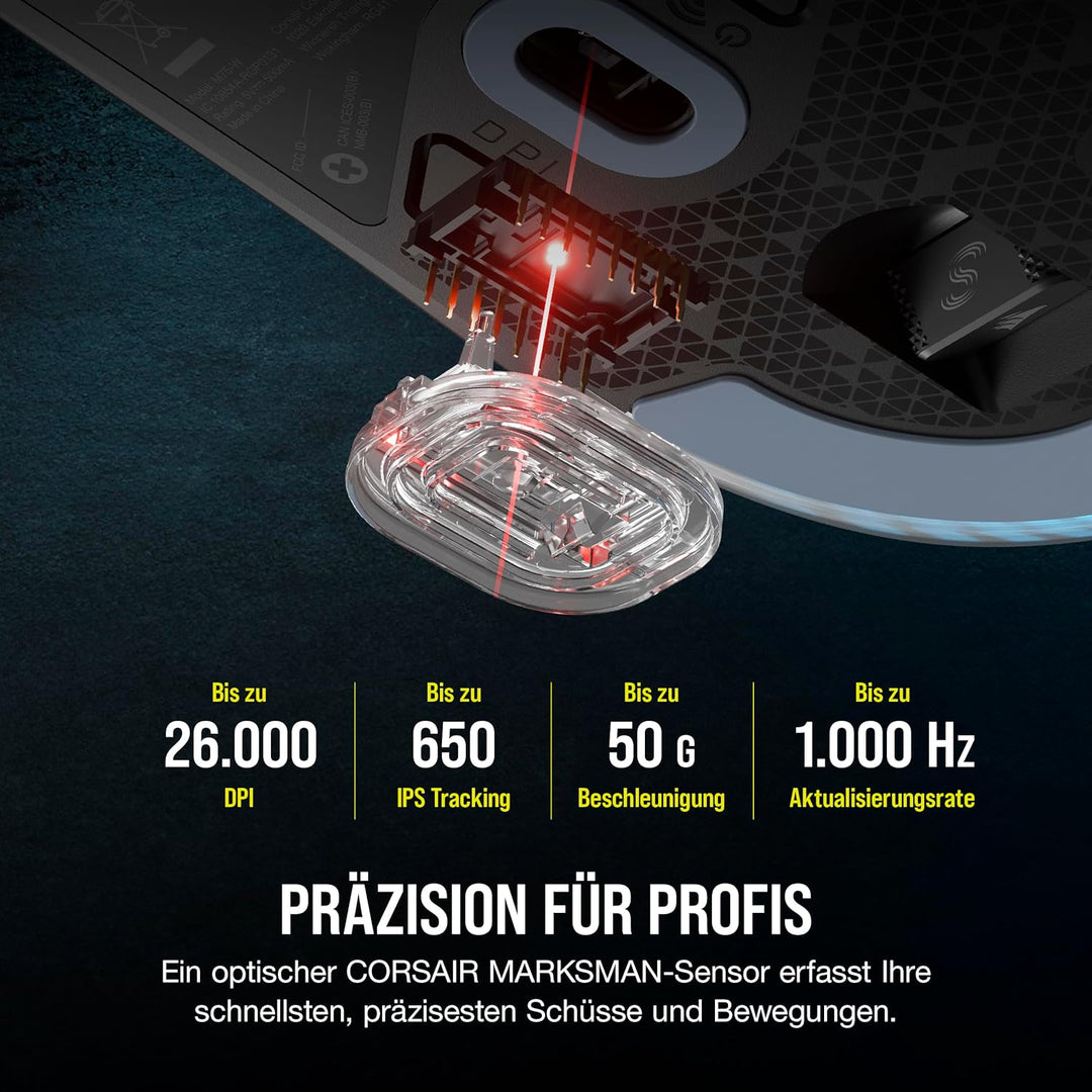 Corsair M75 Wireless RGB Leichte FPS Gaming-Maus – 26.000 DPI – Austauschbare Seitentasten – iCUE-Ko