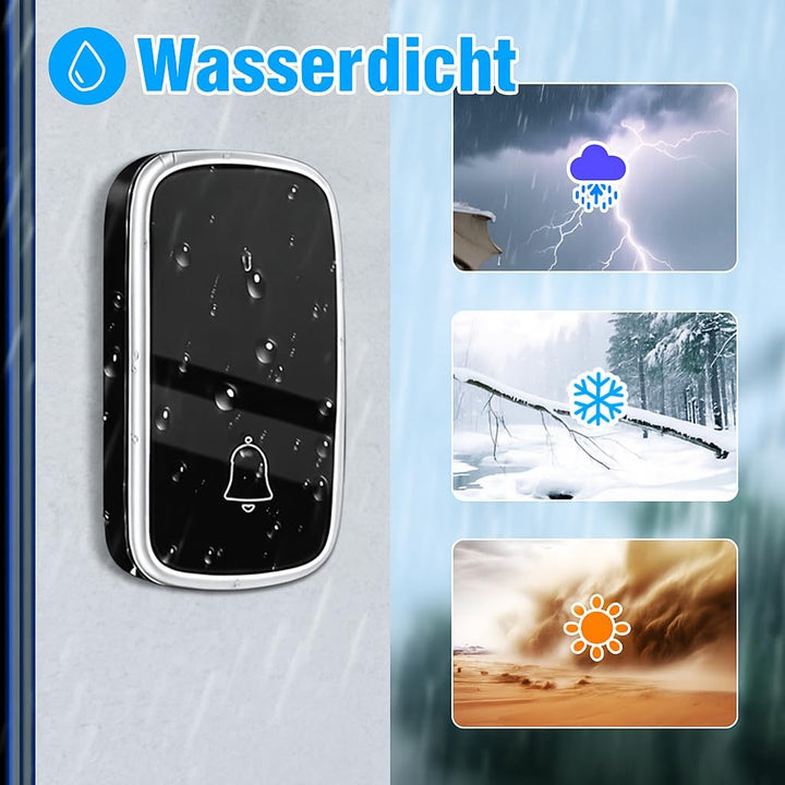 Haustürklingel Funk, Türklingel Funk Set, kabellos, ohne Batterie, Wasserdicht, mit 1 Plug-in-Empfän