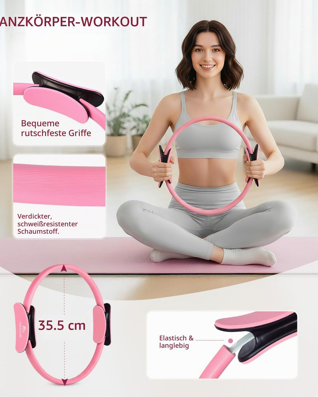 Abahub Pilates Ring Set, 35CM Magic Circle, 25CM Mini Ball,5er Set Fitnessbänder,Yoga Socken,Gleitsc