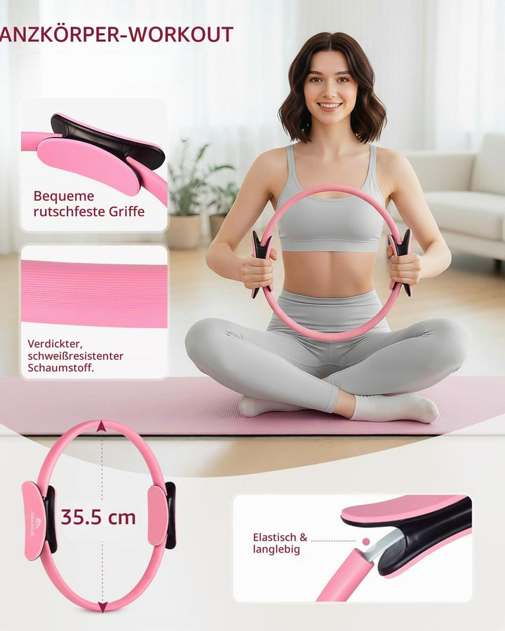 Abahub Pilates Ring Set, 35CM Magic Circle, 25CM Mini Ball,5er Set Fitnessbänder,Yoga Socken,Gleitsc