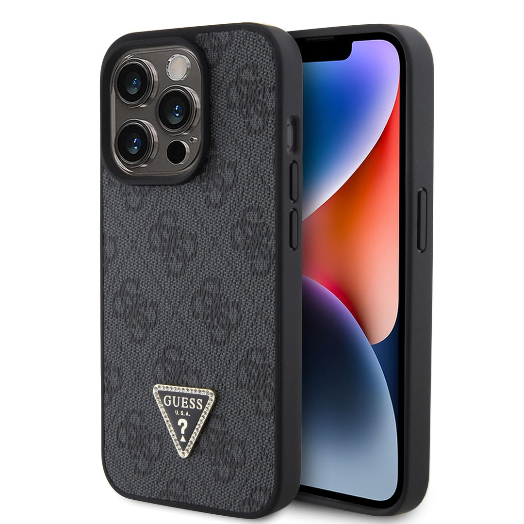 GUESS GUHCP15XP4TDPK Hülle für iPhone 15 Pro Max 6.7" Schwarz hardcase Leather 4G Diamond Triangle
