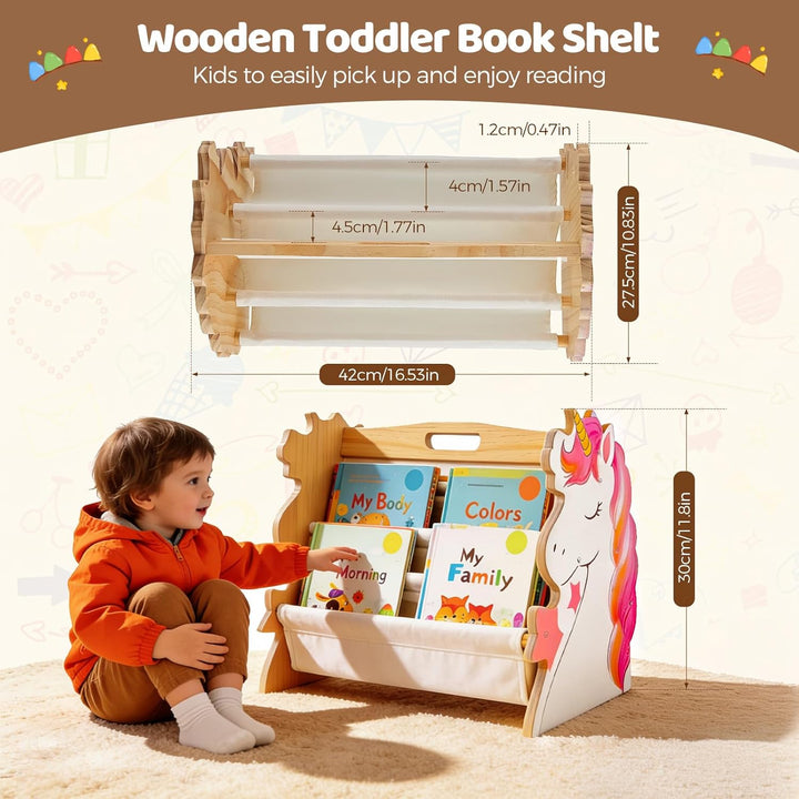Kinder Bücherregal Holz mit 2 Etagen Bücherdisplays, Montessori Bücherregal Kinder, Kinderregal, Büc
