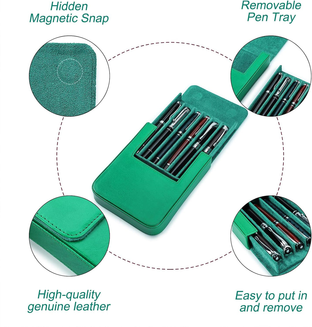 Hiram Leder-Füllfederhalter-Etui für 6 Stifte, Tragbare Aufbewahrungsbox für Stifte aus Pflanzlich G