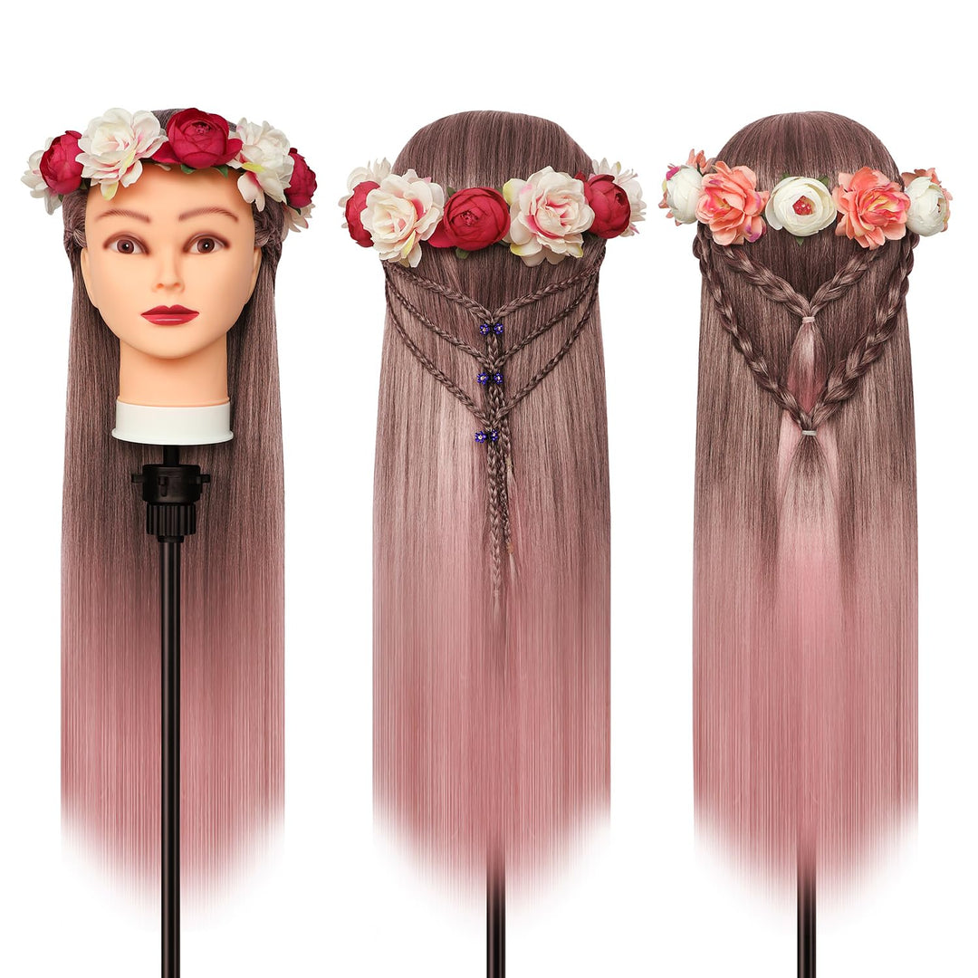 Trainingsköpfe, 28 inch Übungskopf Frisierkopf Friseur 100% Synthetikfaser-Haar Styling Kopf Frisier