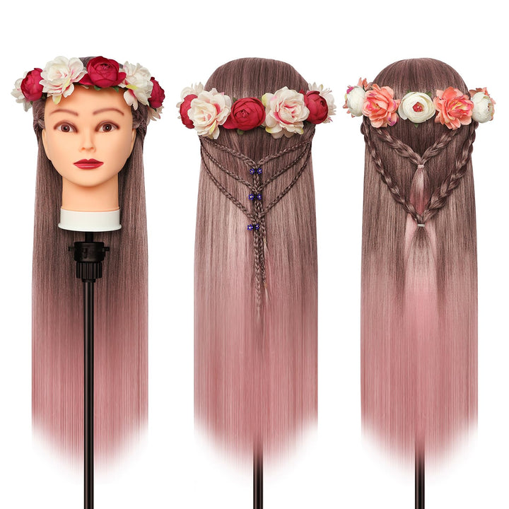 Trainingsköpfe, 28 inch Übungskopf Frisierkopf Friseur 100% Synthetikfaser-Haar Styling Kopf Frisier