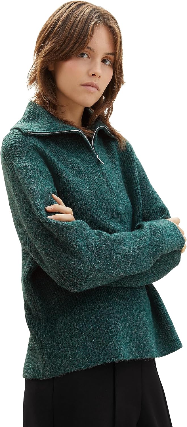 TOM TAILOR Denim Damen Pullover, 10592 - Midnight Forest Green Mélange