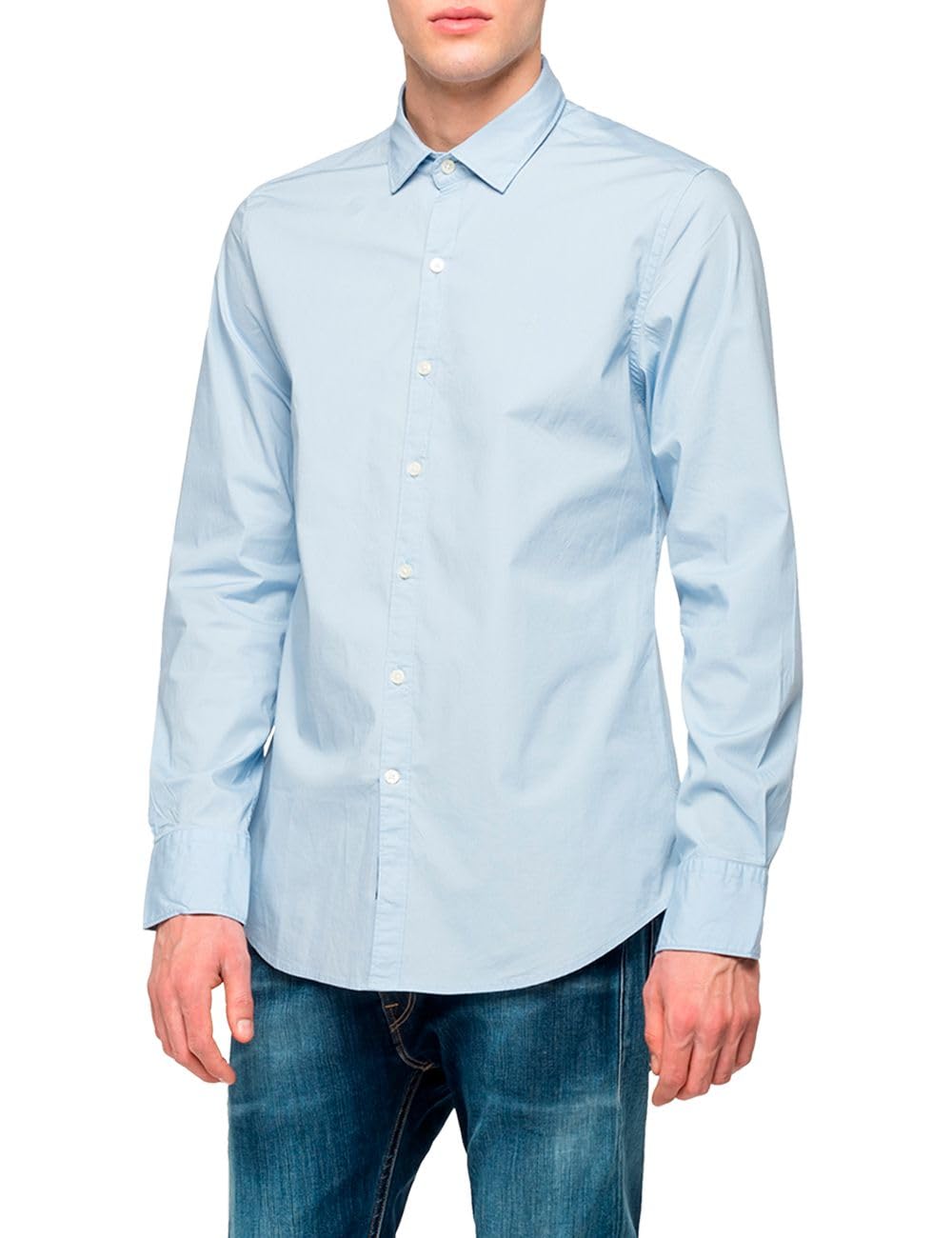 Replay Herren Hemd Langarm mit Stretch, S Azure 905
