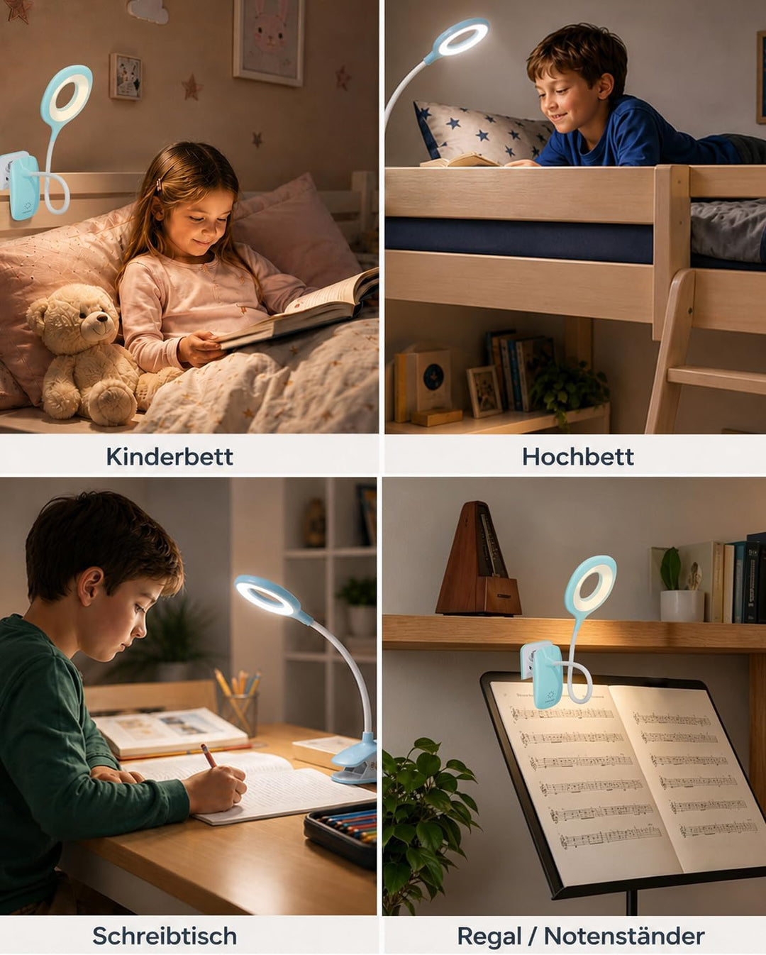 Klemmlampe Bett, LED Leselampe Bett Touch Dimmbar 3 Farben Bettlampe Klemmleuchte Augenschutz Schwan