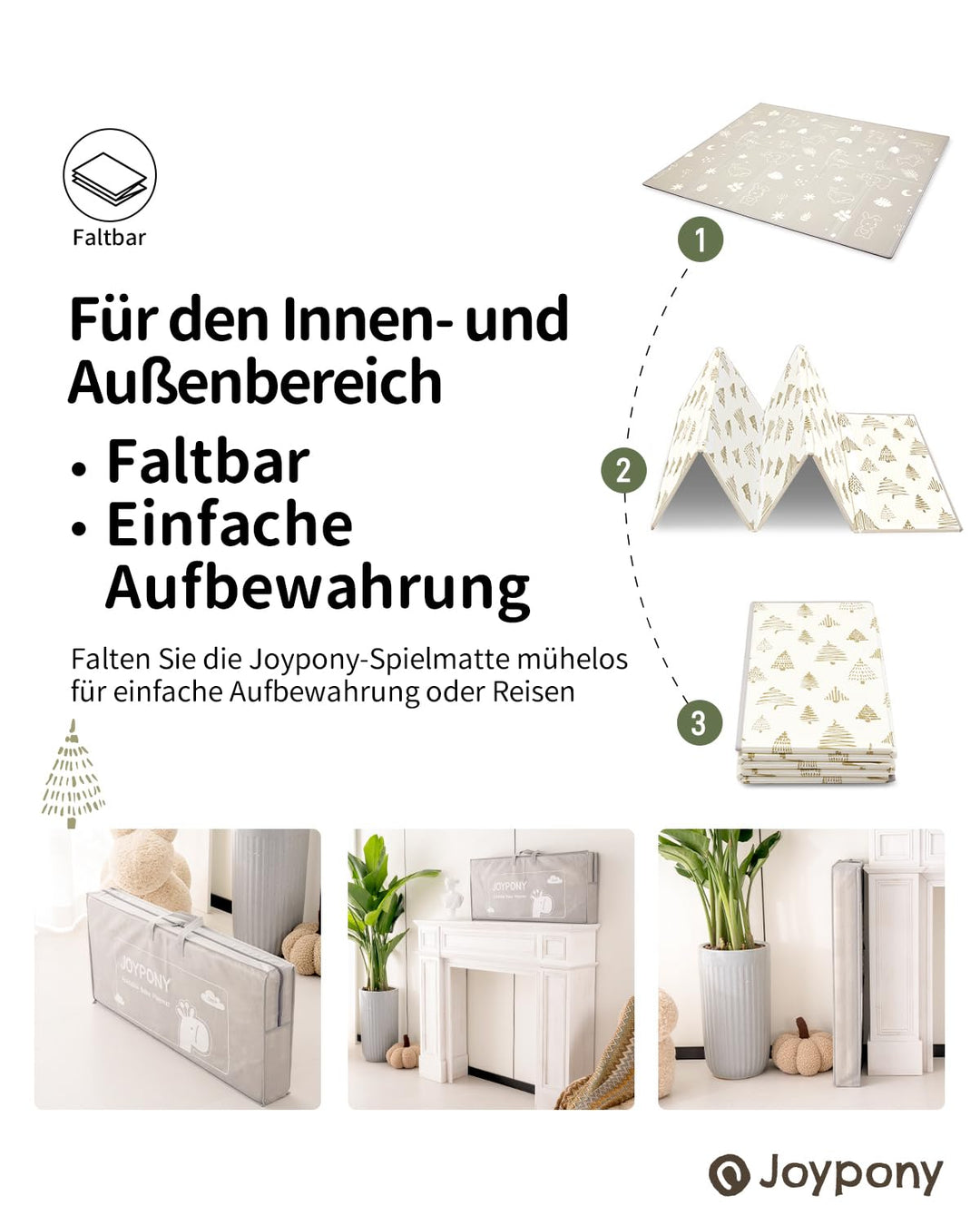 Krabbelmatte Baby Faltbar, 120 x 120 x 1cm Spielmatte Kinder | Rutschfest & Wasserdicht | Doppelseit