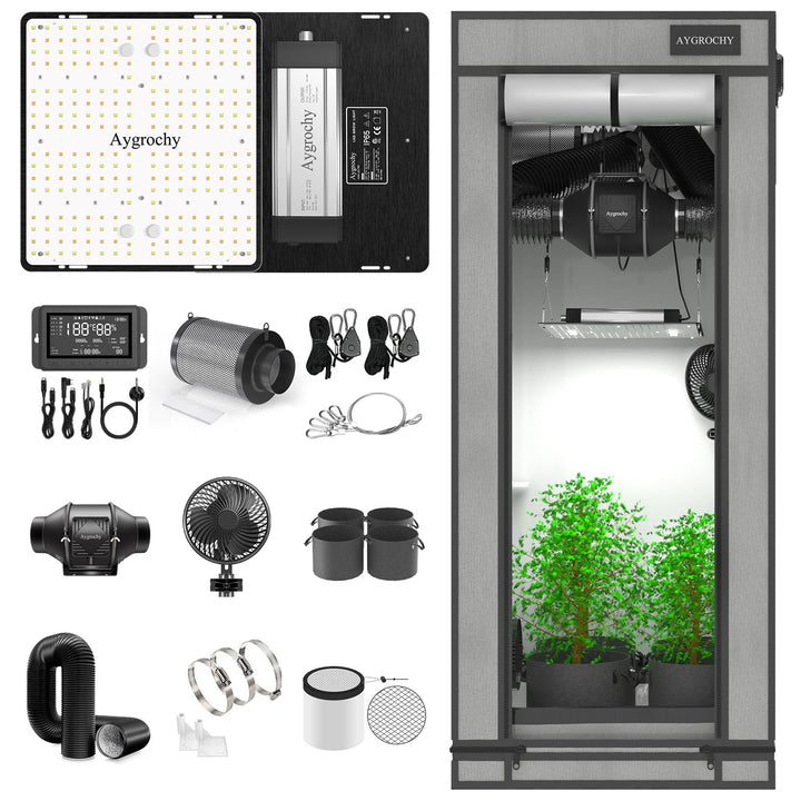 Aygrochy Growzelt Komplettset mit Central Integrated Controller. AVollspektrum-LED-Wachstumslampe EV