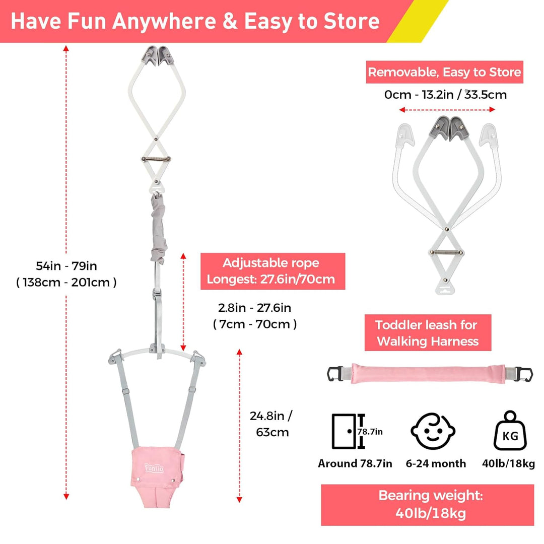 FUNLIO 2-in-1 Baby-Türspringer mit Türklemme und Laufgurt für 6-24 Monate. Stabiler Sprungmechanismu