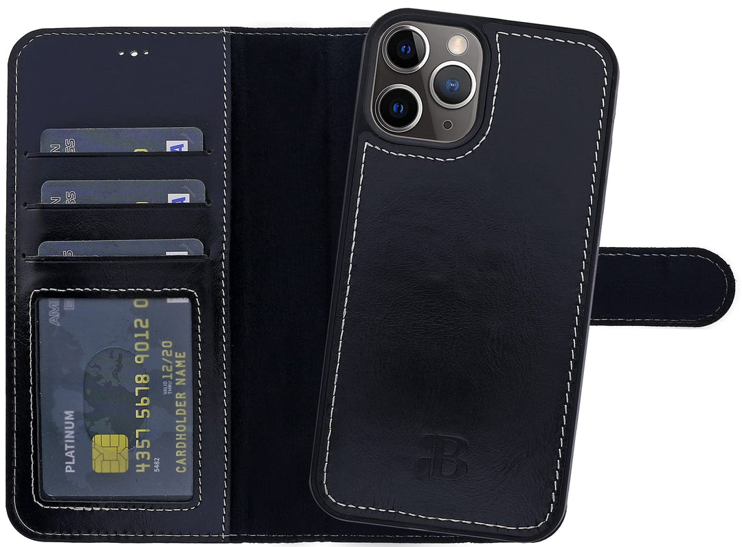 Burkley 2in1 Leder Handytasche für iPhone 13 Pro Handyhülle mit herausnehmbarem Back Cover, 360° Sch