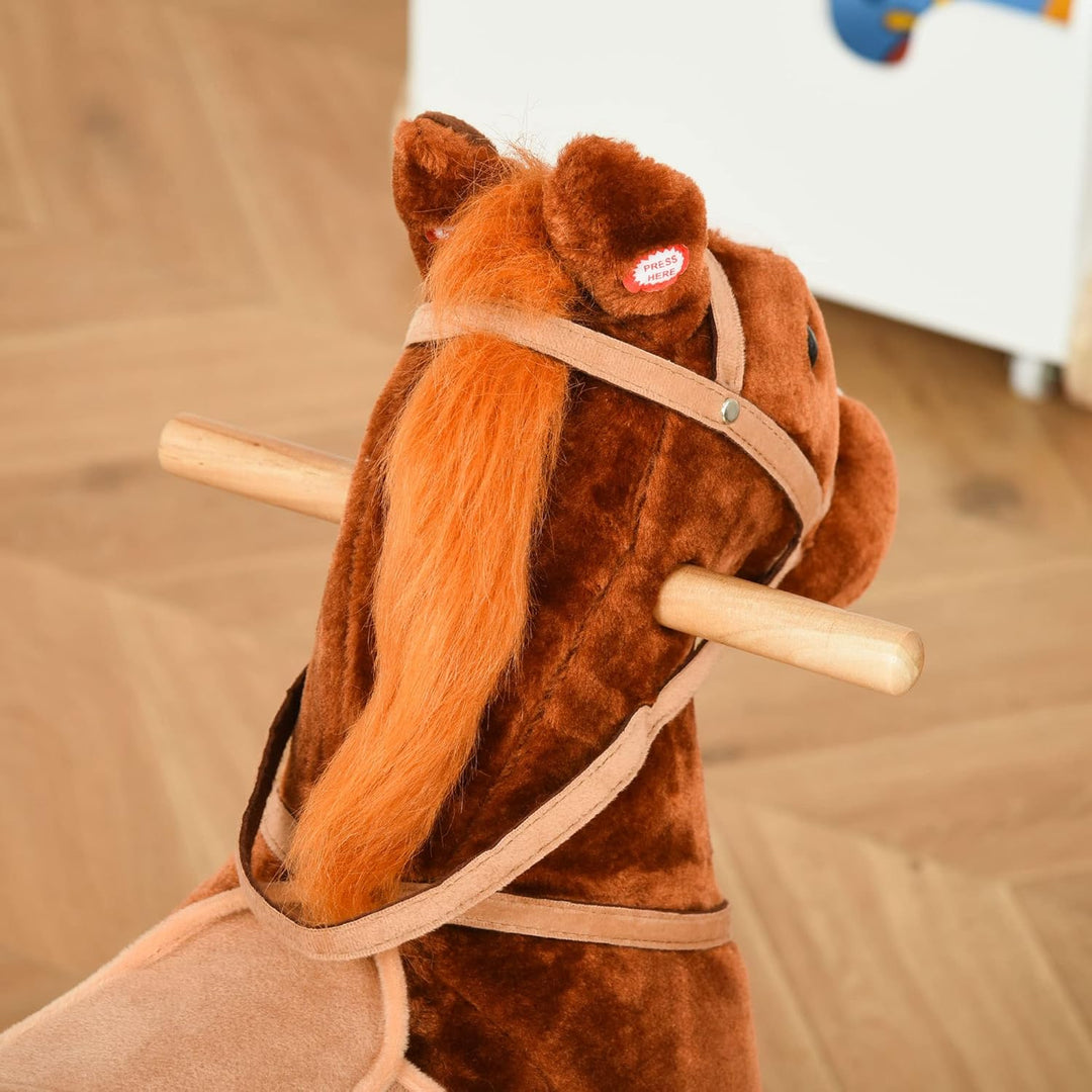 HOMCOM Kinder Schaukelpferd Schaukeltier Schaukelspielzeug Wiehern Braun 74x28x65cm, Braun
