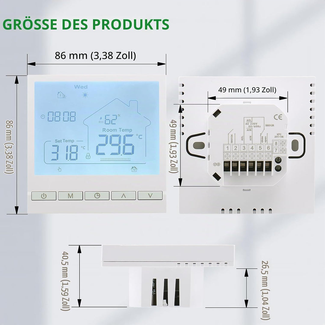 Wengart Digitaler Thermostat WG905,Anzeige der Luftfeuchtigkeit im Innenbereich Programmierbarer The