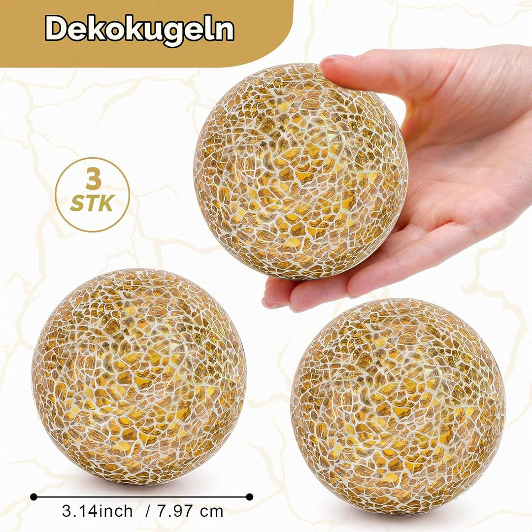 3 Stück Mosaikkugeln Glas 8cm Spiegelglaskugel Runden Knistern Kugeln Schalen Kernstück Zuhause Deko