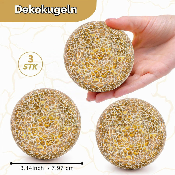3 Stück Mosaikkugeln Glas 8cm Spiegelglaskugel Runden Knistern Kugeln Schalen Kernstück Zuhause Deko