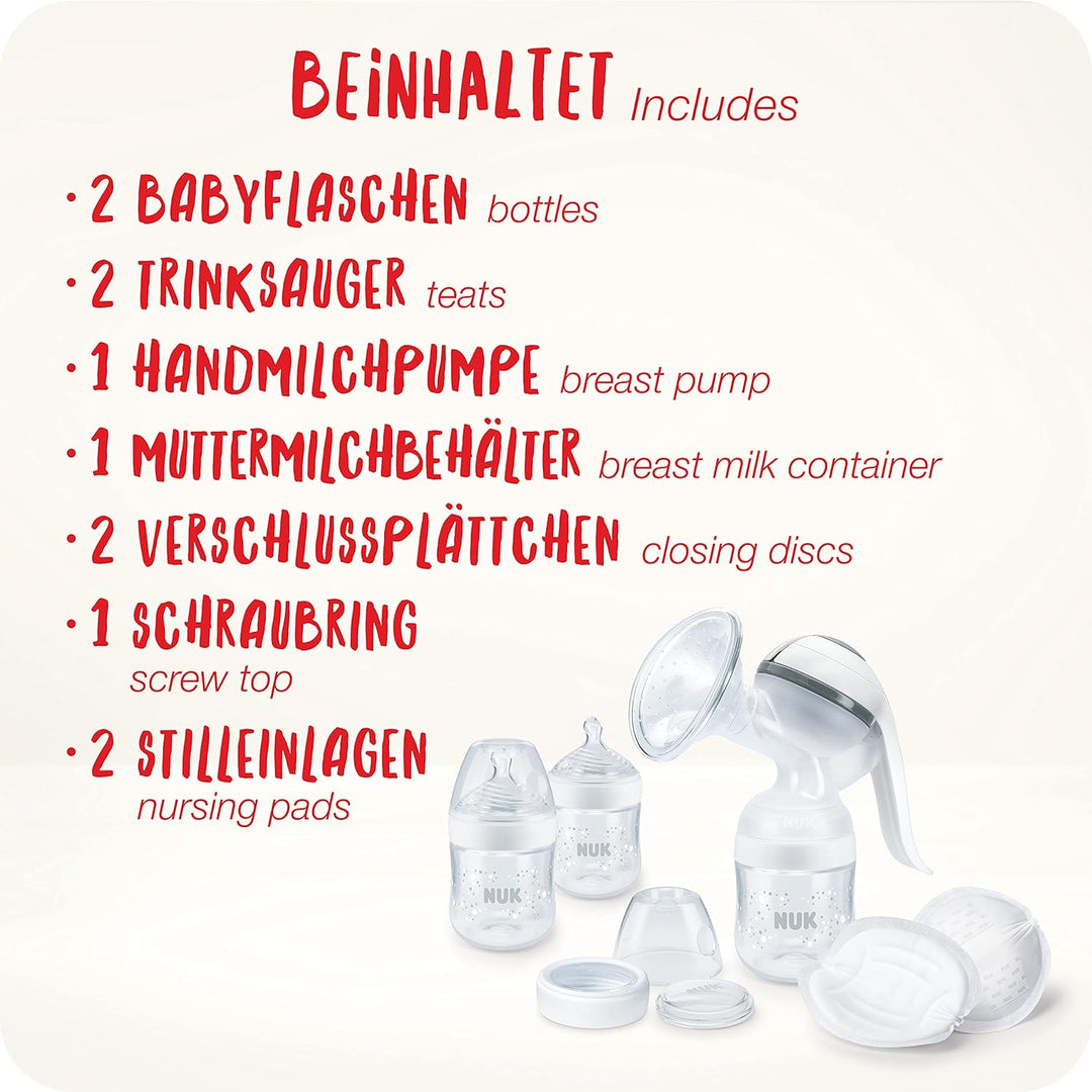 NUK Nature Sense Handmilchpumpe | Still-Set mit Handmilchpumpe, Babyflaschen &amp; Ultra Dry Comfort Sti