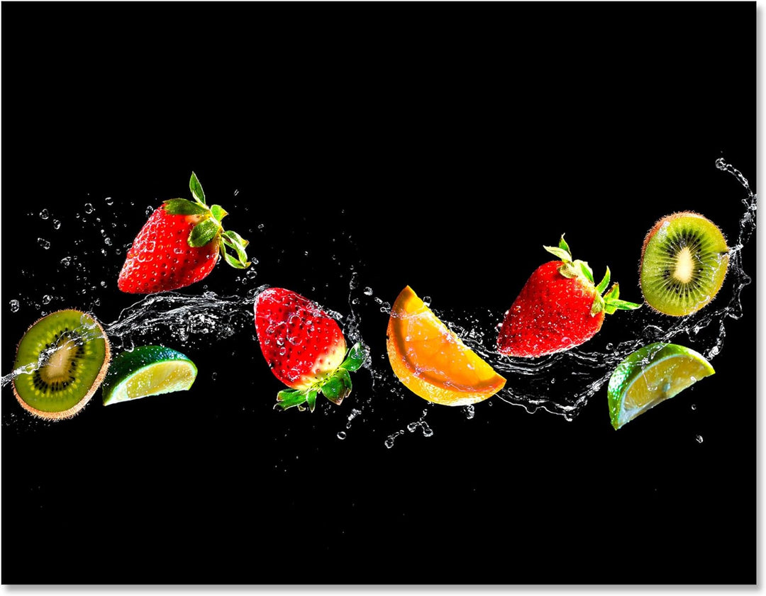 wandmotiv24 Obst & Gemüse als Leinwandbild, 40x30cm, Querformat, Früchte, Wasser, Orange, Küche, Leb