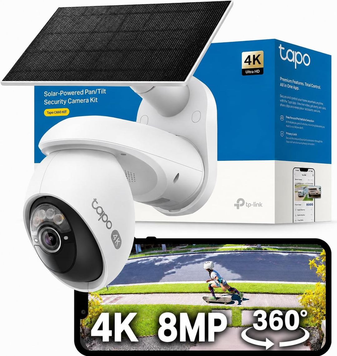 Tapo C660 KIT 4K 360° Solar Überwachungskamera Aussen, Akku 10000mAh, Farbnachtsicht, Dual-Band WLAN