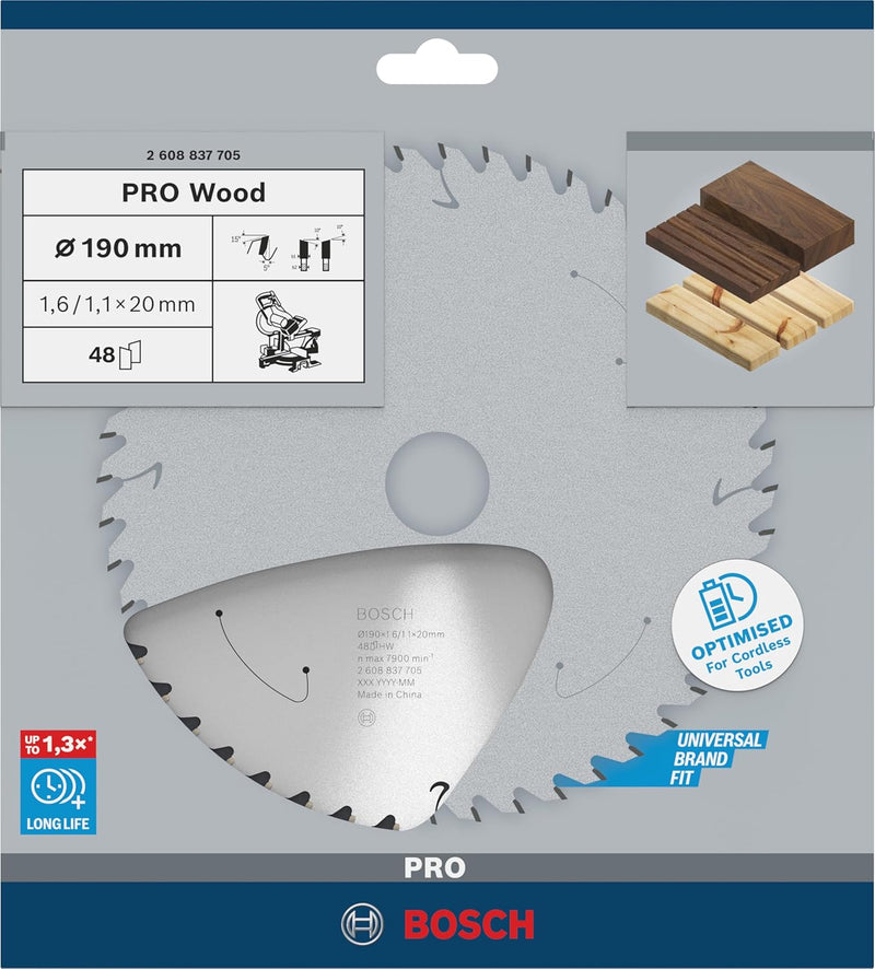 Bosch Accessories 1x Kreissägeblatt Standard for Wood (Holz, Sägeblatt Ø 190 x 20 x 1,6 mm, 48 Zähne