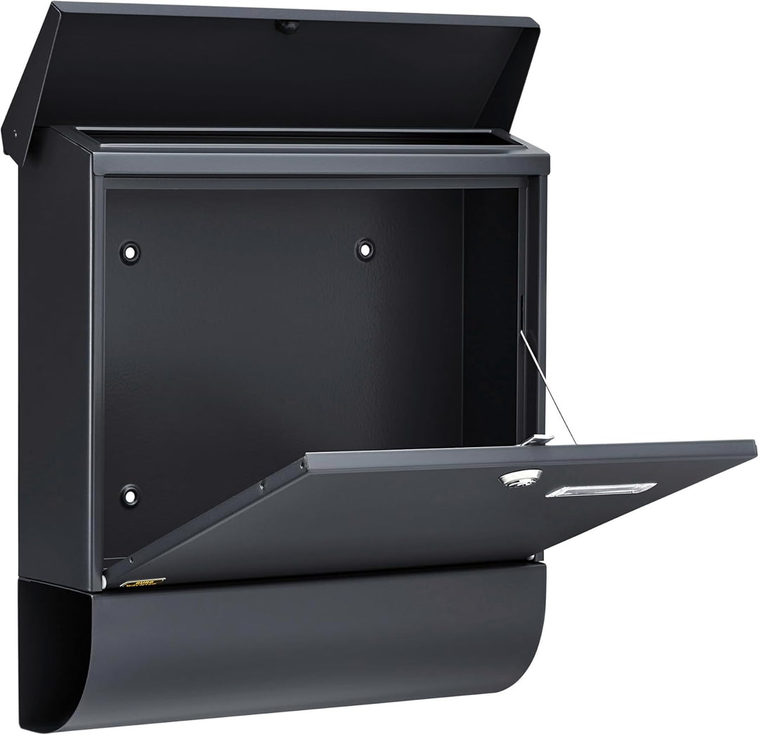 Burg Wächter Briefkasten mit Zeitungsfach und Namensschild, Verzinkter Stahl, Einwurf-Format DIN C4,