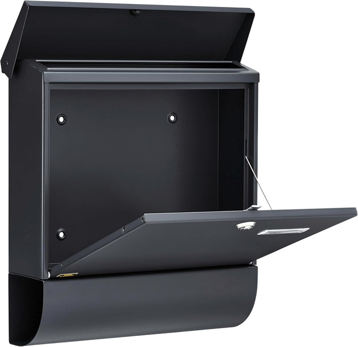 Burg Wächter Briefkasten mit Zeitungsfach und Namensschild, Verzinkter Stahl, Einwurf-Format DIN C4,
