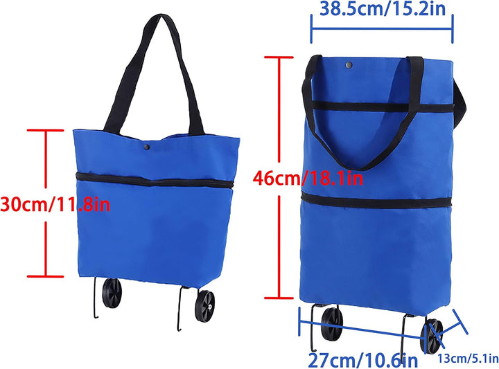 Faltbare Trolley-Taschen, Einkaufstrolley Einkaufstasche mit Rollen,2 in 1 Klappbarer Einkaufswagen