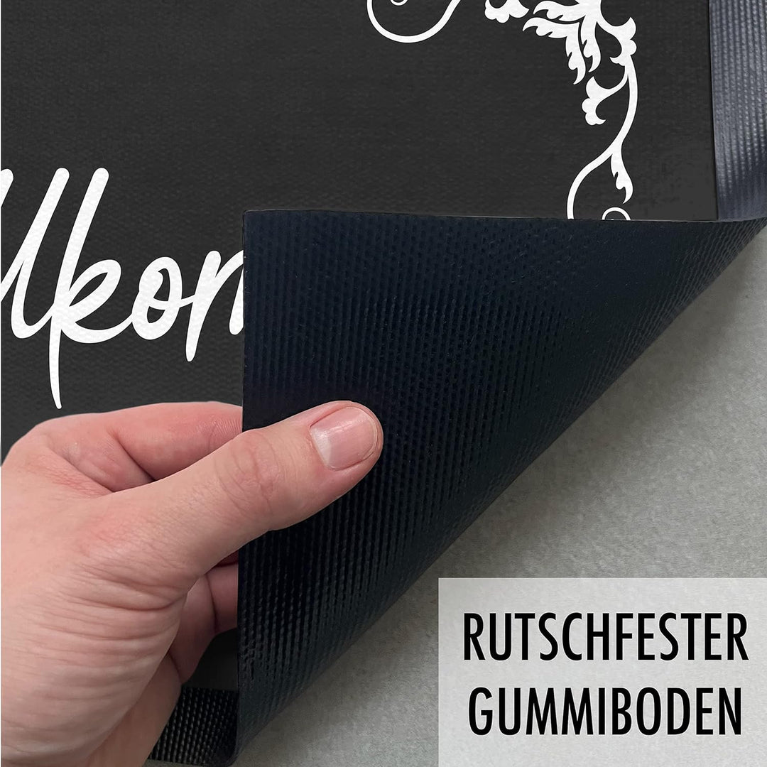 Trendation - Willkommen Fussmatte Grafik Schmutzfangmatte Geschenk Aussen Innenbereich 60x40 cm Wasc