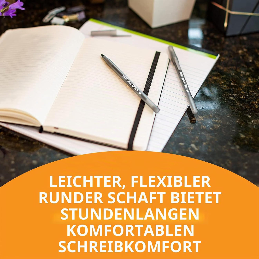 BIC Round Stic Xtra Life Kugelschreiber, mittlere Spitze, 1,0 mm, Schwarz, 12 Stück