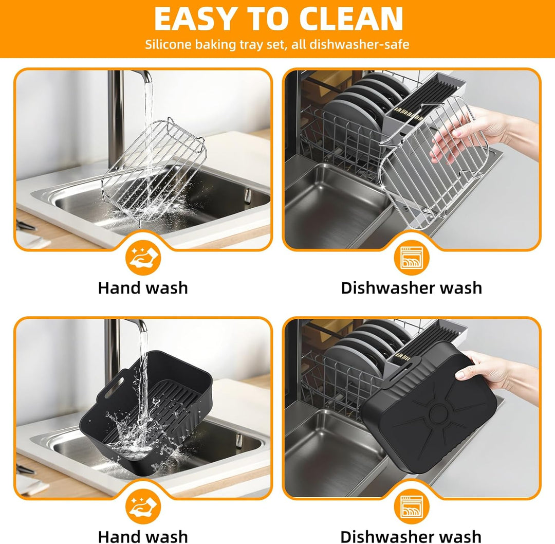 Ninja Heissluftfritteuse Zubehör | Ninja Dual Silikonform & Grillrost | HONYAO 4 Teile Airfryer Sili