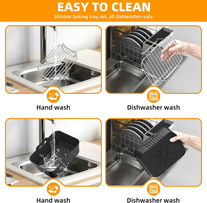 Ninja Heissluftfritteuse Zubehör | Ninja Dual Silikonform & Grillrost | HONYAO 4 Teile Airfryer Sili