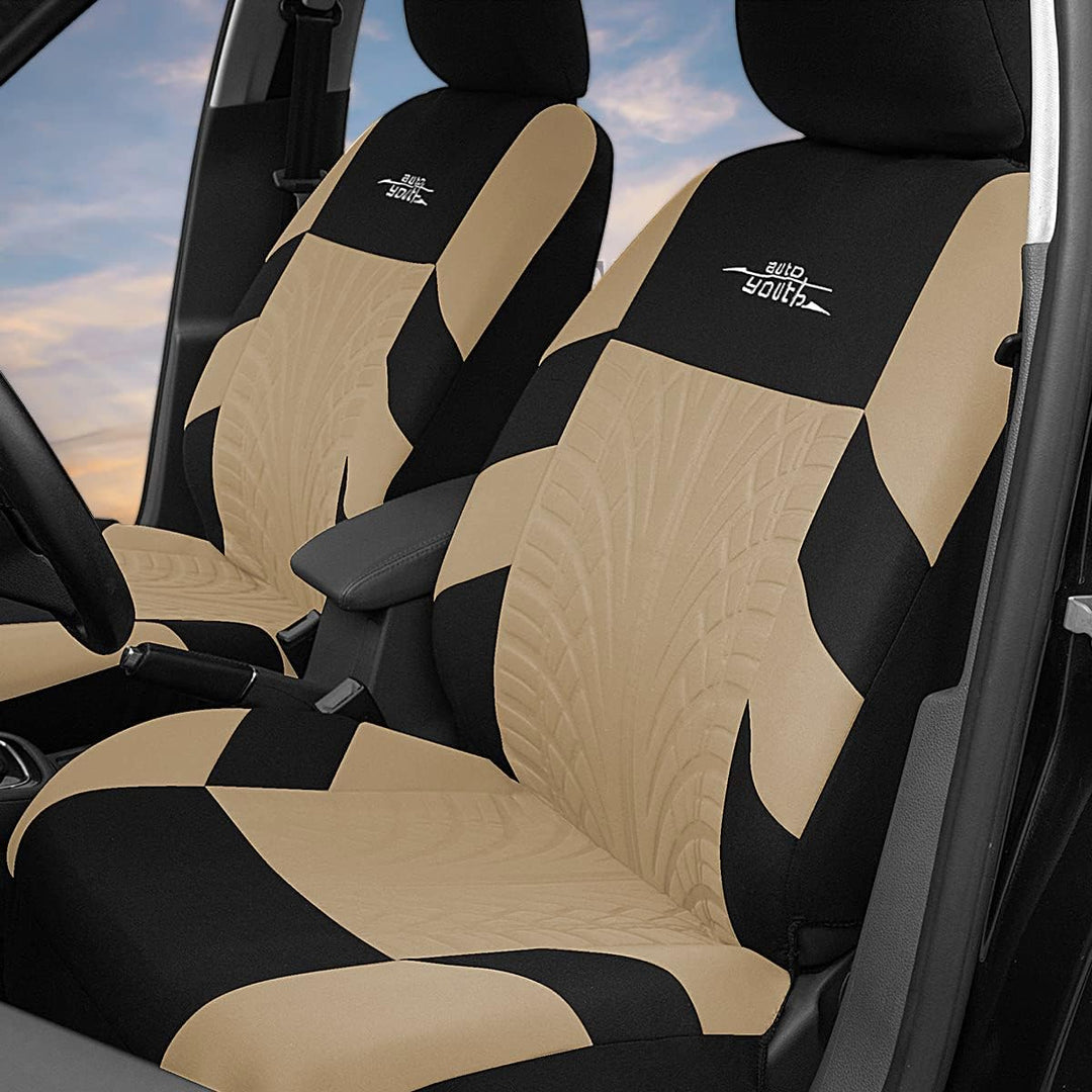 AUTOYOUTH Autositzbezüge für Vordersitze Autositzschoner Reifenschienen Autositzzubehör, Beige Beige