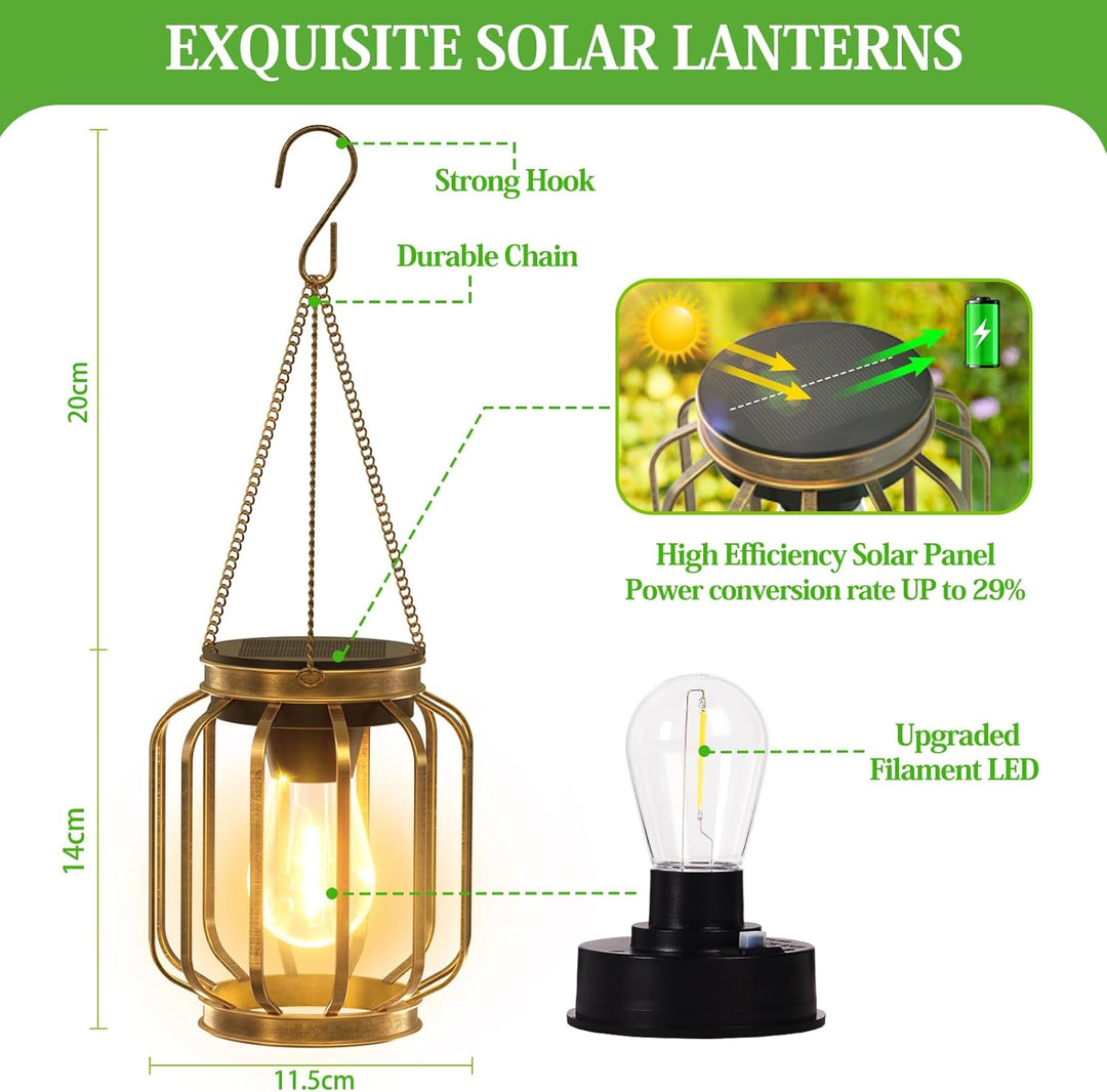BUCASA Garten Solarlampen für Aussen Hängend, 2 Stück Solar Laternen für Draussen mit Grösser LED-Gl