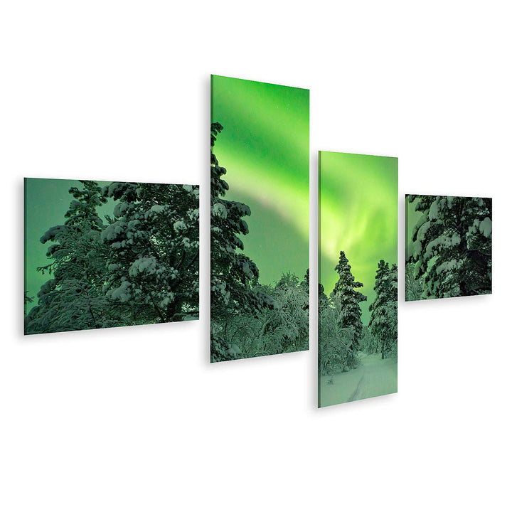 islandburner Bild auf Leinwand Spektakuläre Aurora Borealis Pfad Winterlandschaft Nordlichter Lappla