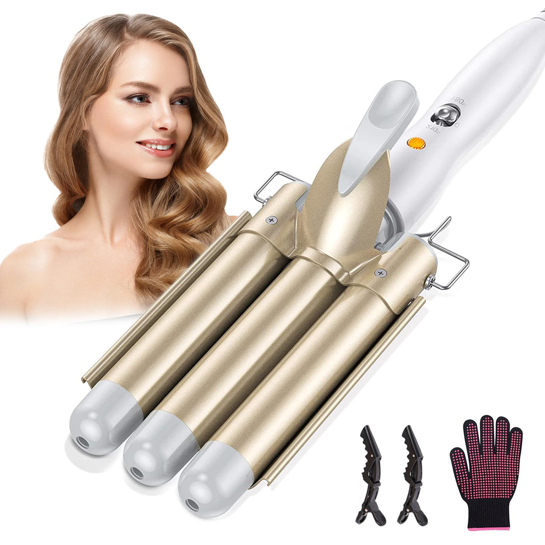 Lockenstab 3 Fässer Welleneisen,22mm Grosse Kreppeisen für Haare Beach Waves Lockenwickler,Turmalin
